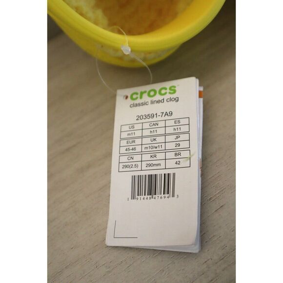Crocs 203591-7A9 Unisex Sz Men's 11 Women's 13 Lemon Yellow Classic Lined Clogs - Picture 5 of 11